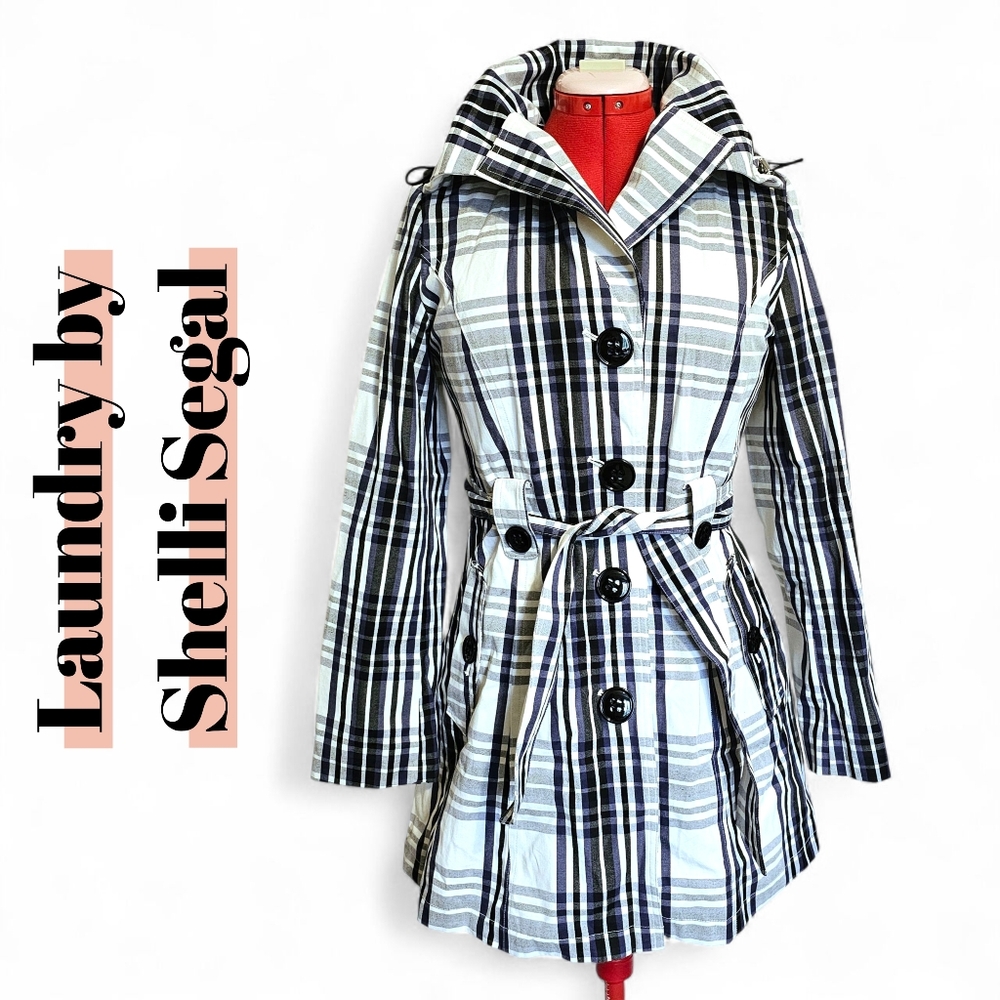 HP🎉 Laundry by Shelli Segal Vintage Plaid Trench Coat - Size M